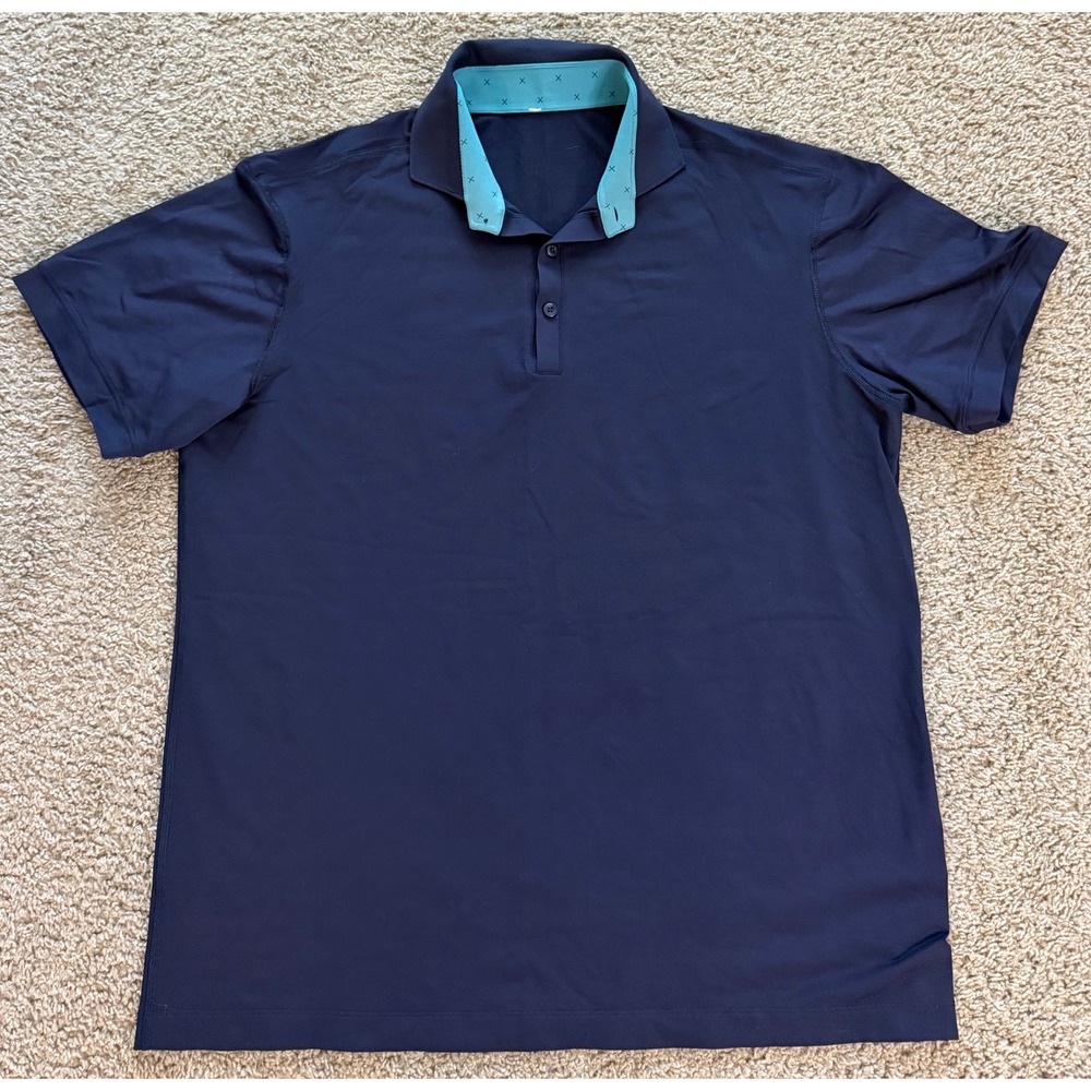 Lululemon Evolution Polo Shirt Mens XL Navy Blue Short Sleeve Golf Athletic